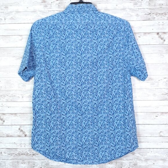 Denim & Flower Ricky Singh Mens Button Up Shirt L Slim Fit Blue Leaf Print 643 - Picture 2 of 5